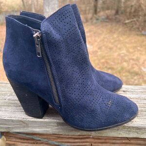 Carlos Santana Blue Camira Suede Wedge Heel Ankle Booties Women's 9M